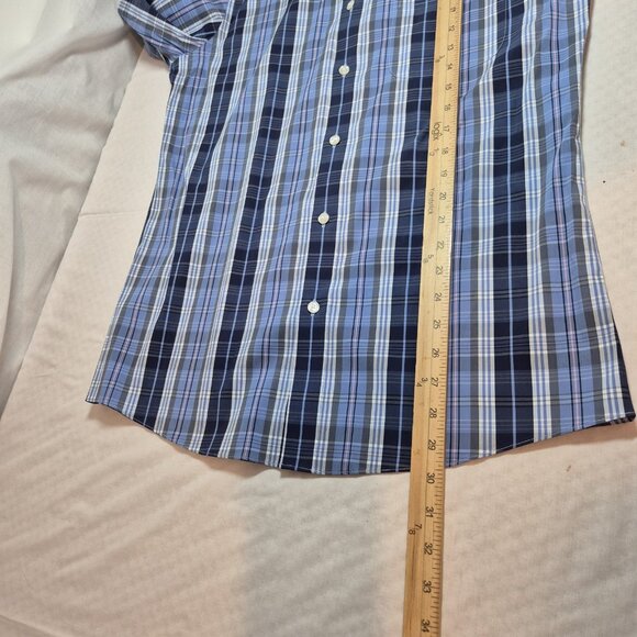 Roundtree & Yorke Gold Label Men's Shirt Size M Plaid Blue Slim Fit  (56) - Picture 9 of 10